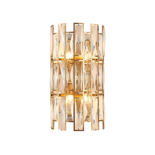 Modern Crystal Rectangle Wall Sconce - Gold 11/17 Wide Cylinder Surface 2/4 Lights Mounted Lighting