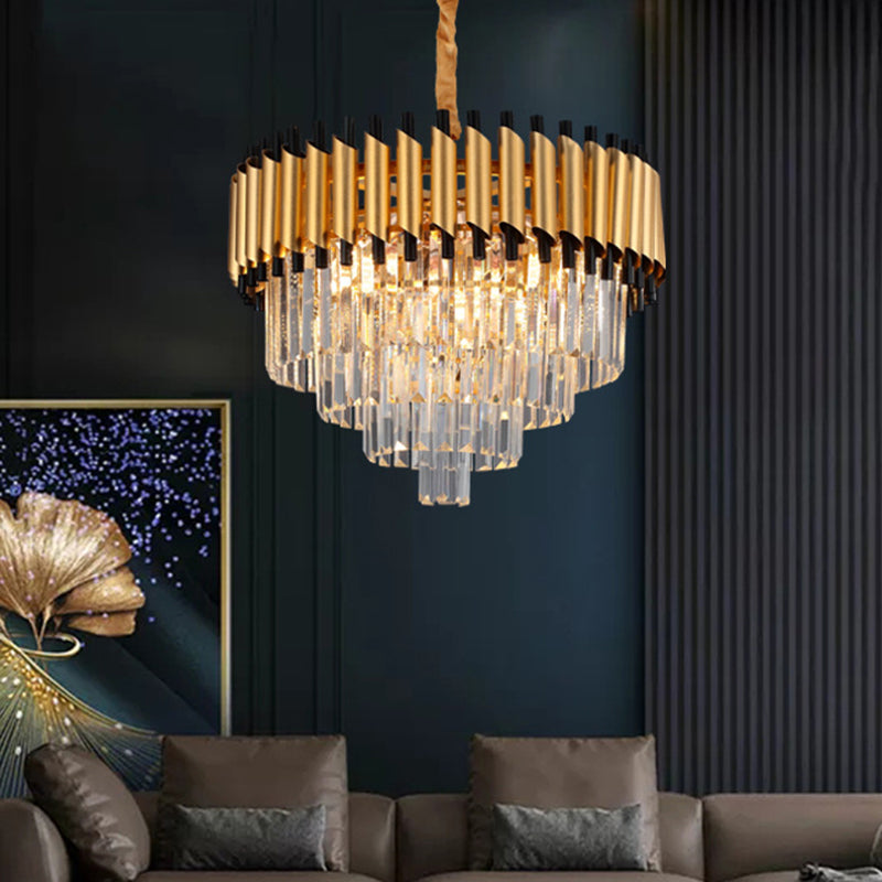 Gold Crystal Layered Tapered Chandelier - Postmodern Pendant with 4/6 Down Lights