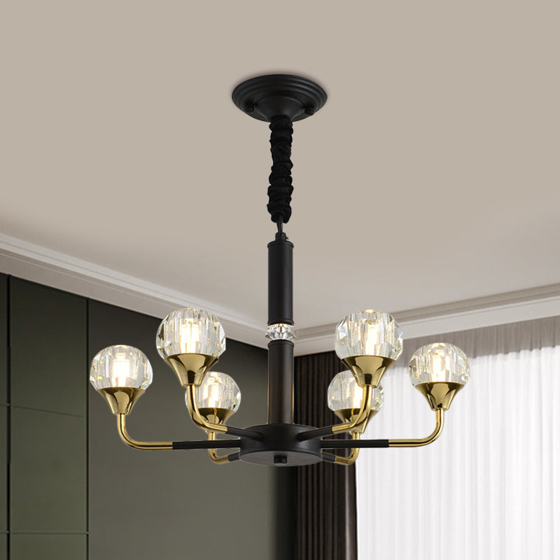 Modern Black-Gold Crystal Ball Chandelier With 6/8/12 Hanging Heads 6 /