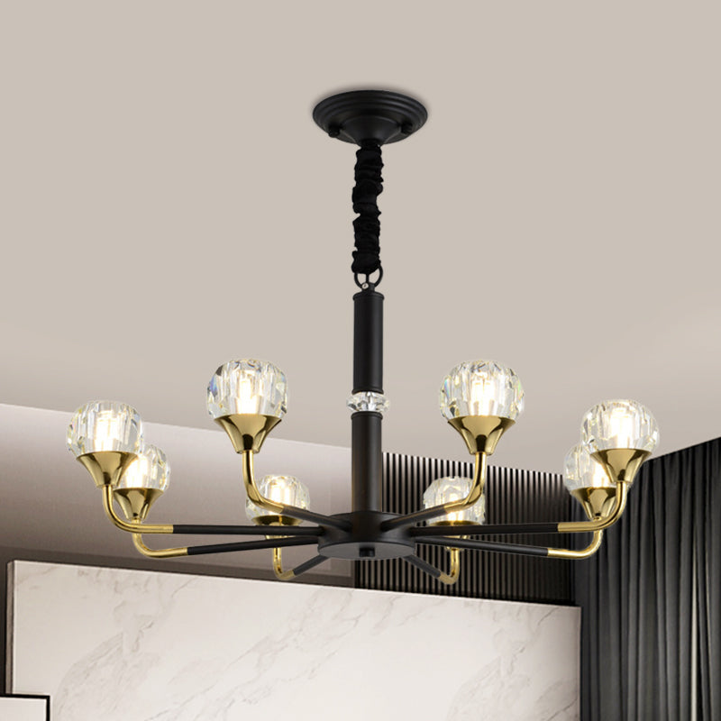 Modern Black-Gold Crystal Ball Chandelier With 6/8/12 Hanging Heads 8 /