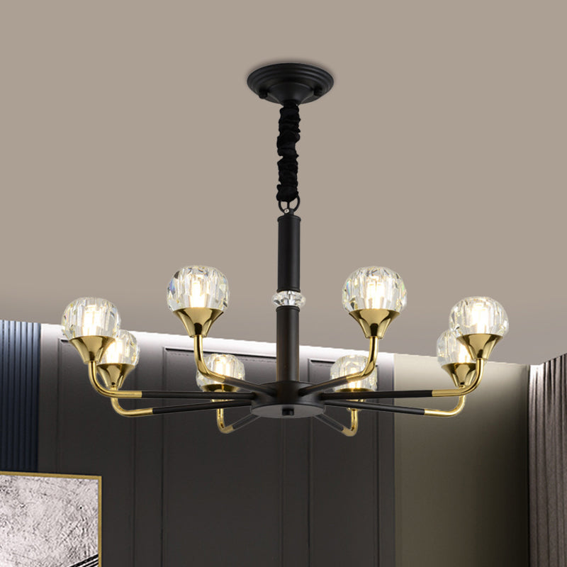 Modern Branching Crystal Ball Chandelier | 6/8/12 Head Suspension Light in Black-Gold