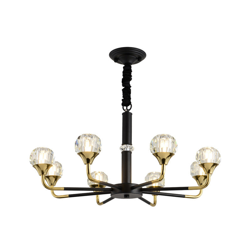 Modern Black-Gold Crystal Ball Chandelier With 6/8/12 Hanging Heads