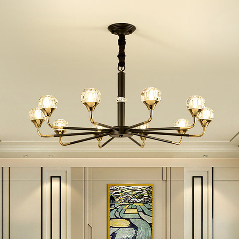 Modern Branching Crystal Ball Chandelier | 6/8/12 Head Suspension Light in Black-Gold