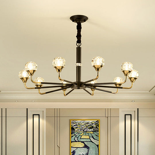 Modern Black-Gold Crystal Ball Chandelier With 6/8/12 Hanging Heads 10 /