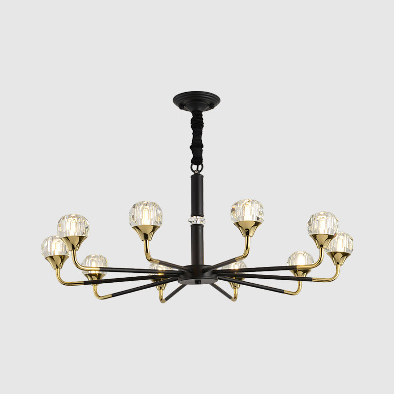 Modern Branching Crystal Ball Chandelier | 6/8/12 Head Suspension Light in Black-Gold