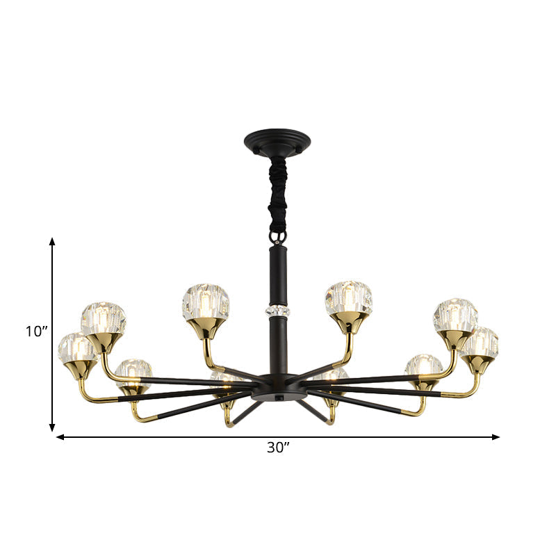 Modern Black-Gold Crystal Ball Chandelier With 6/8/12 Hanging Heads