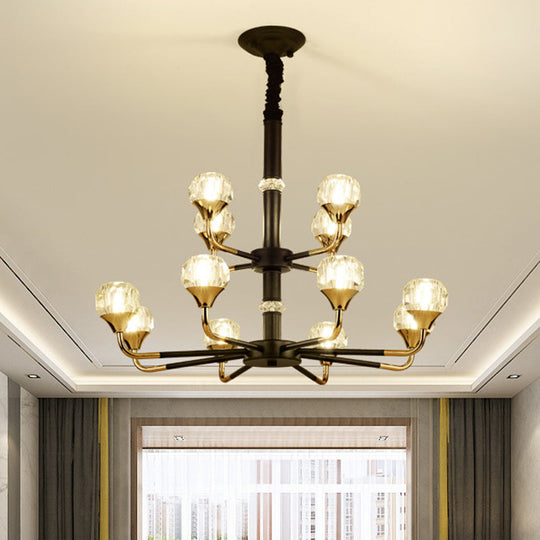 Modern Branching Crystal Ball Chandelier | 6/8/12 Head Suspension Light in Black-Gold