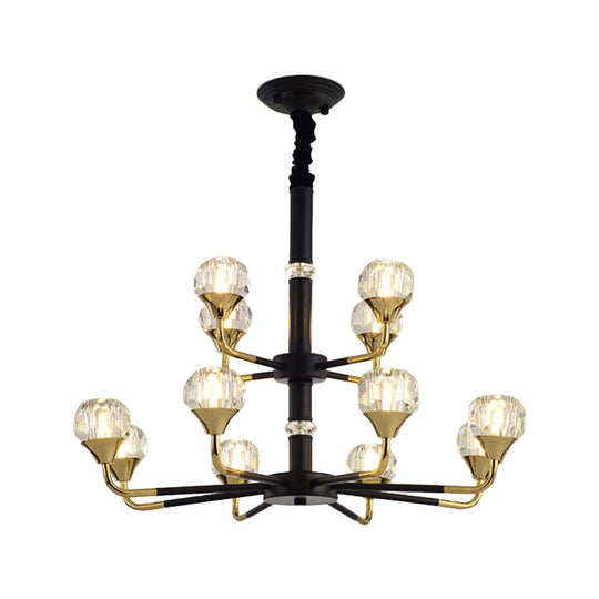 Modern Black-Gold Crystal Ball Chandelier With 6/8/12 Hanging Heads