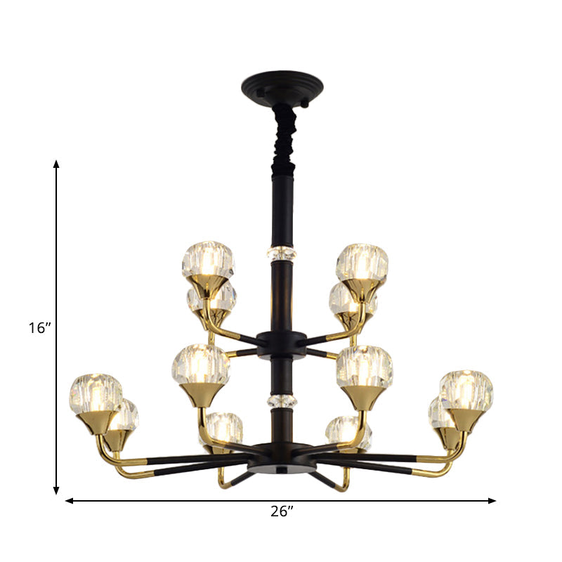 Modern Branching Crystal Ball Chandelier | 6/8/12 Head Suspension Light in Black-Gold