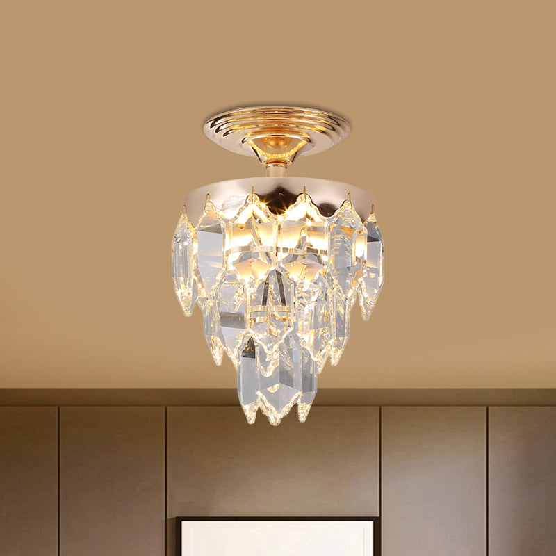 Modern Gold 3-Tier Crystal Rod Drop Lamp - 2-Light Foyer Ceiling Chandelier