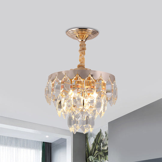 Modern Gold Crystal Rod Chandelier - 3 Tiers 2 Lights Ideal For Foyer Ceiling / B