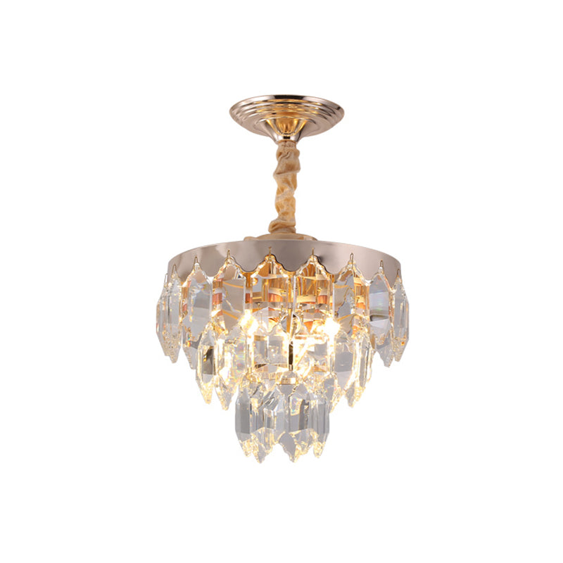 Modern Gold 3-Tier Crystal Rod Drop Lamp - 2-Light Foyer Ceiling Chandelier