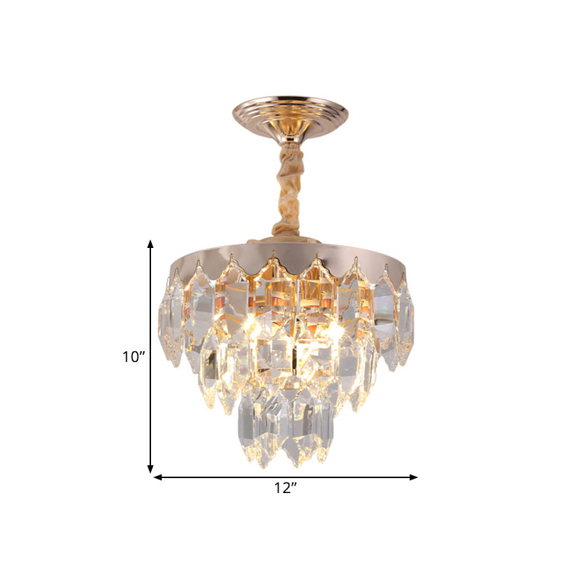 Modern Gold Crystal Rod Chandelier - 3 Tiers 2 Lights Ideal For Foyer Ceiling