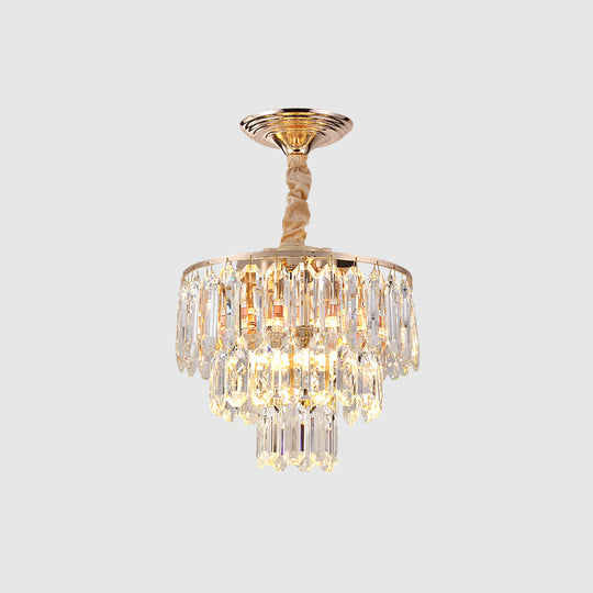 Modern Gold Crystal Rod Chandelier - 3 Tiers 2 Lights Ideal For Foyer Ceiling