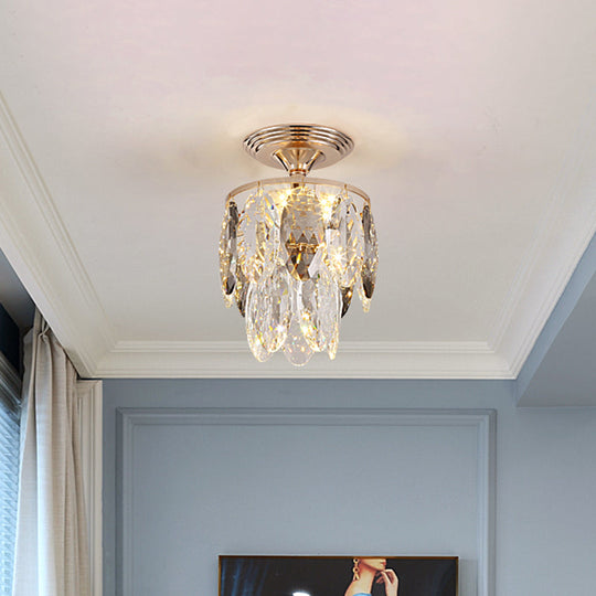 Gold Leaf Chandelier - Modern Crystal Suspension Lamp For Balcony Ceiling (3-Head) / C
