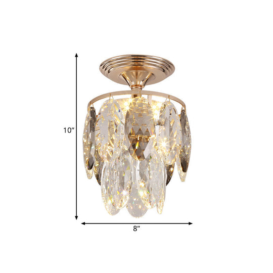 Gold Leaf Chandelier - Modern Crystal Suspension Lamp For Balcony Ceiling (3-Head)