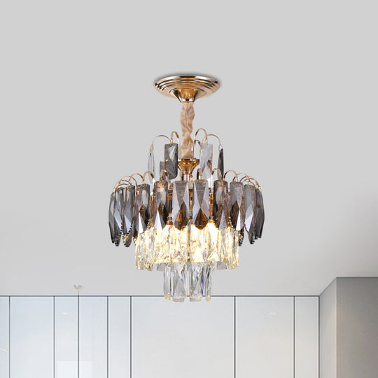 Gold Leaf Chandelier - Modern Crystal Suspension Lamp For Balcony Ceiling (3-Head) / B