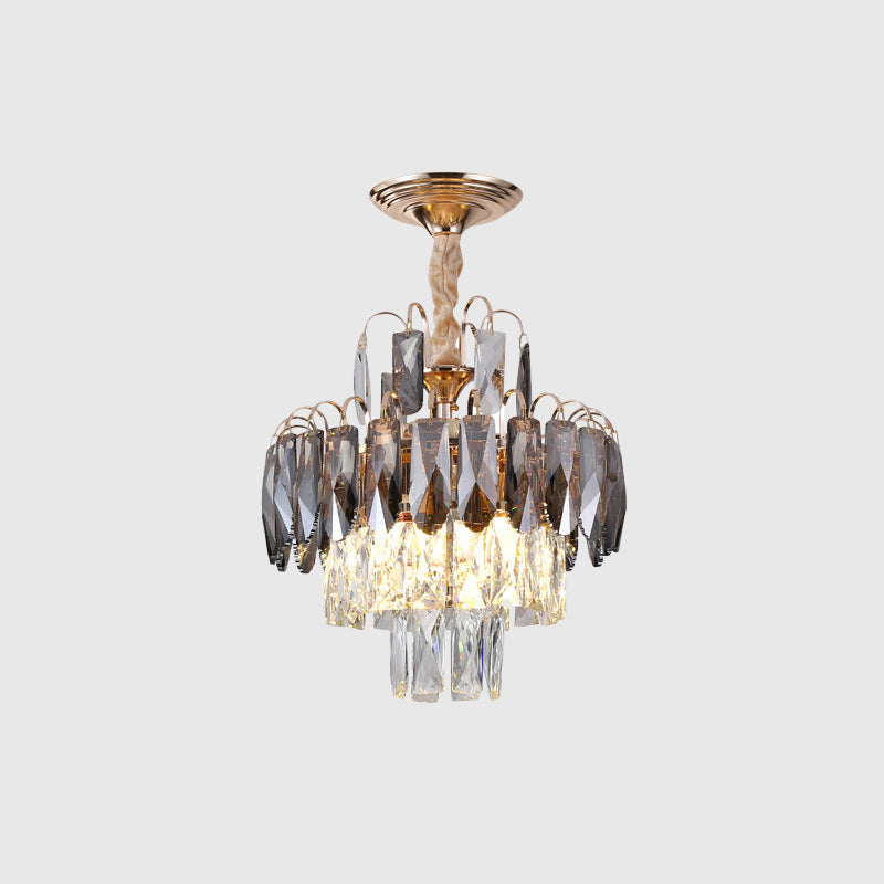 Modern Gold Crystal Leaf Chandelier - 3-Head Balcony Ceiling Lamp