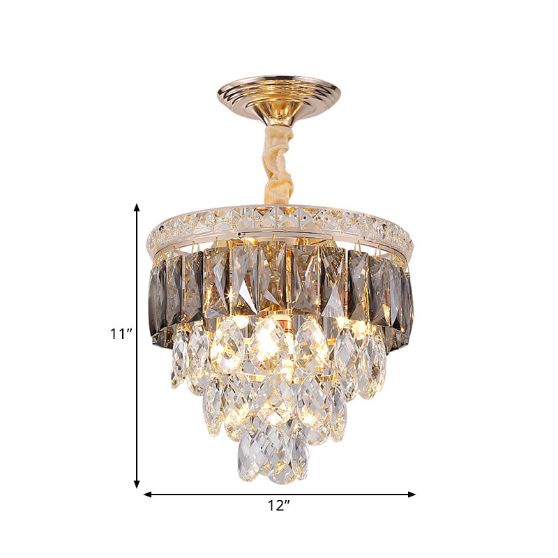 Modern Gold Crystal Leaf Chandelier - 3-Head Balcony Ceiling Lamp
