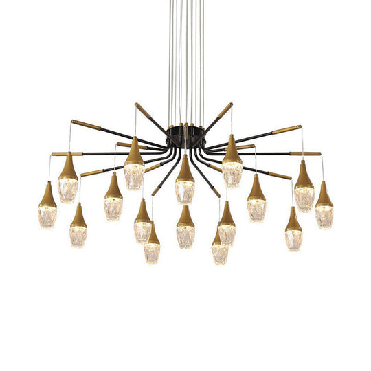 Modern Gold 7/13/16-Head Led Chandelier With Crystal Raindrop Ceiling Light