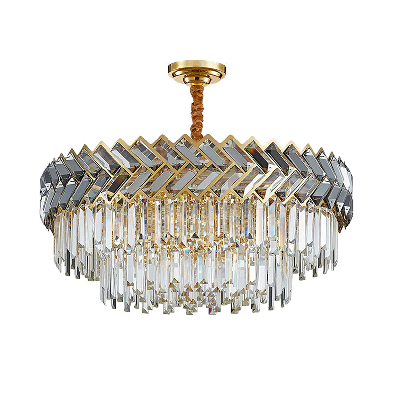 Modern 2-Layered Crystal Rods Chandelier Pendant Light - 9 Bulbs Black-Gold Herringbone Design