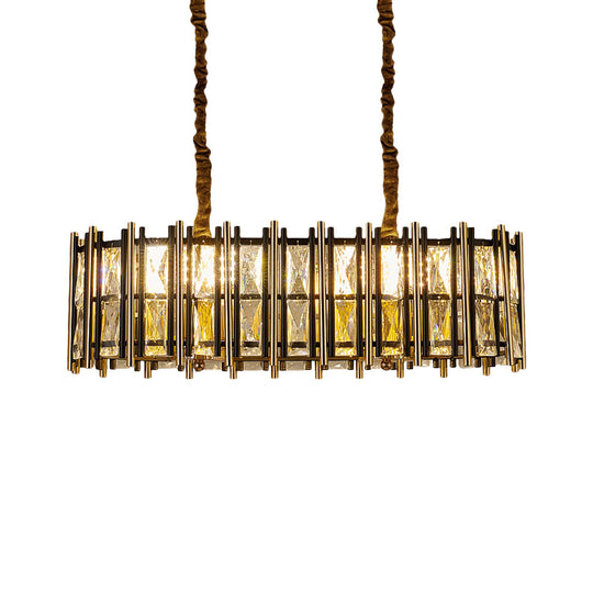 Modern Black-Gold Crystal Inlaid Pendant Light - 8-Light Oblong Shape Ideal For Island Hanging