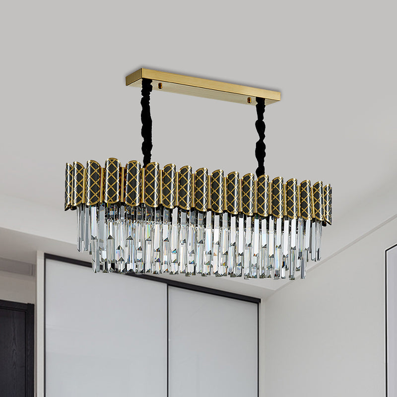 Modern Hanging Crystal Pendant Light With 10 Black-Gold Icicle-Shaped Heads For Island Ceilings