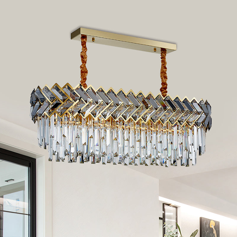 Modern Crystal Ellipse Island Pendant Light - Elegant 10-Bulb Suspension Lighting For Dining Room