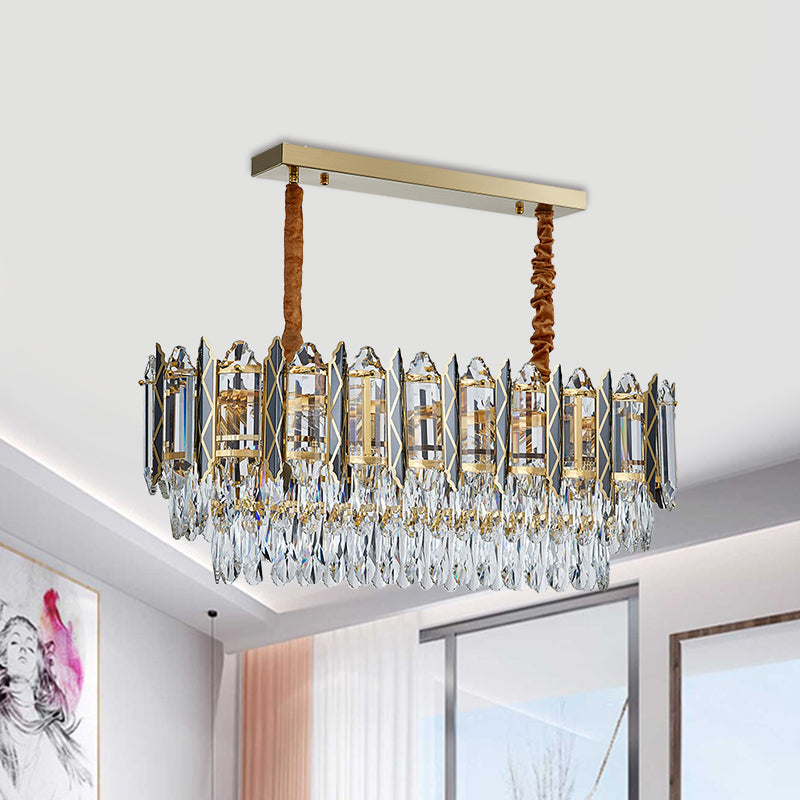 Modern Clear Crystal Tiered Oblong Island Light Fixture - 10 Ceiling Pendant