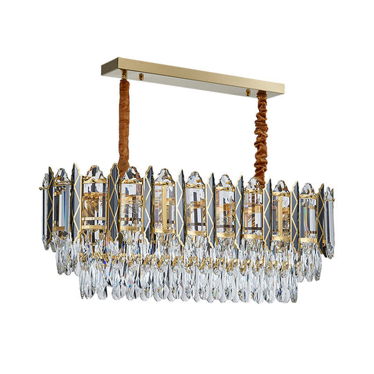 Modern Clear Crystal Tiered Oblong Island Light Fixture - 10 Ceiling Pendant