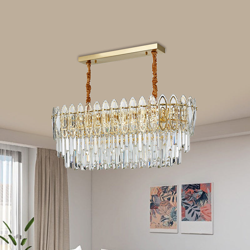 Contemporary Clear Crystal 10-Head Island Kitchen Hanging Light - Gold Layered Design