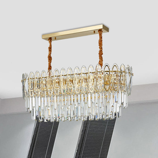 Contemporary Clear Crystal 10-Head Island Kitchen Hanging Light - Gold Layered Design