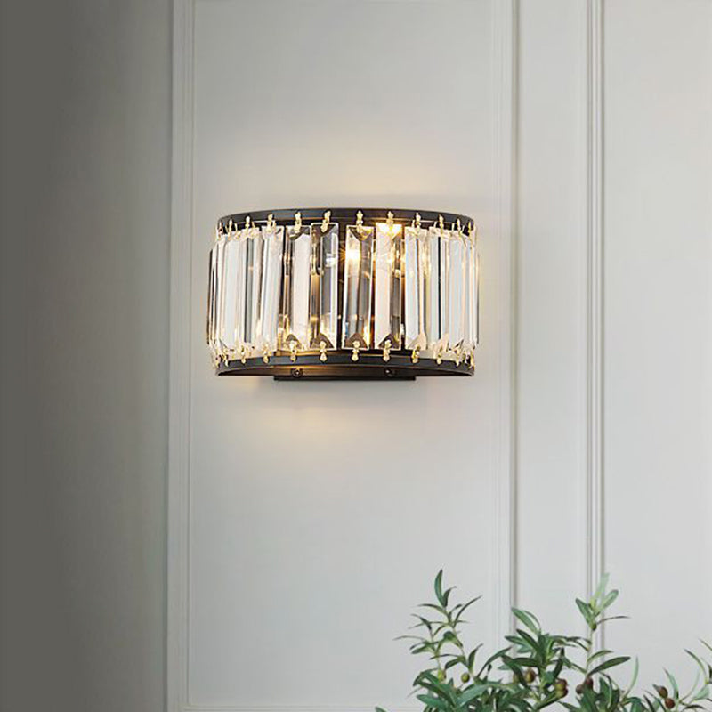 Post-Modern Black/Gold Crystal Wall Light Sconce - 2 Bulb Living Room Lamp Black