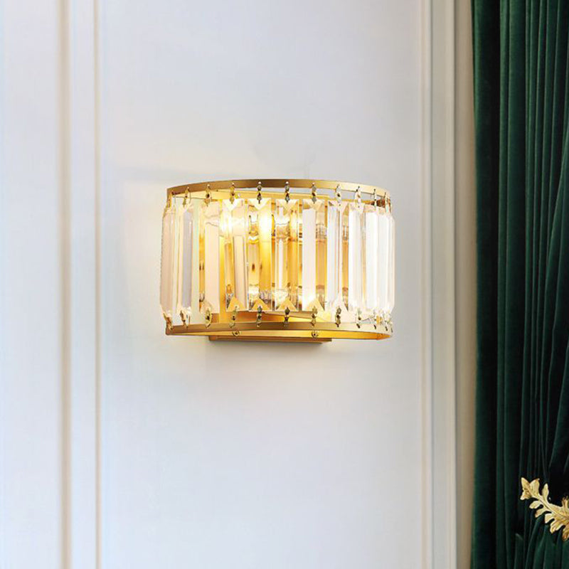 Post-Modern Black/Gold Crystal Wall Light Sconce - 2 Bulb Living Room Lamp Gold