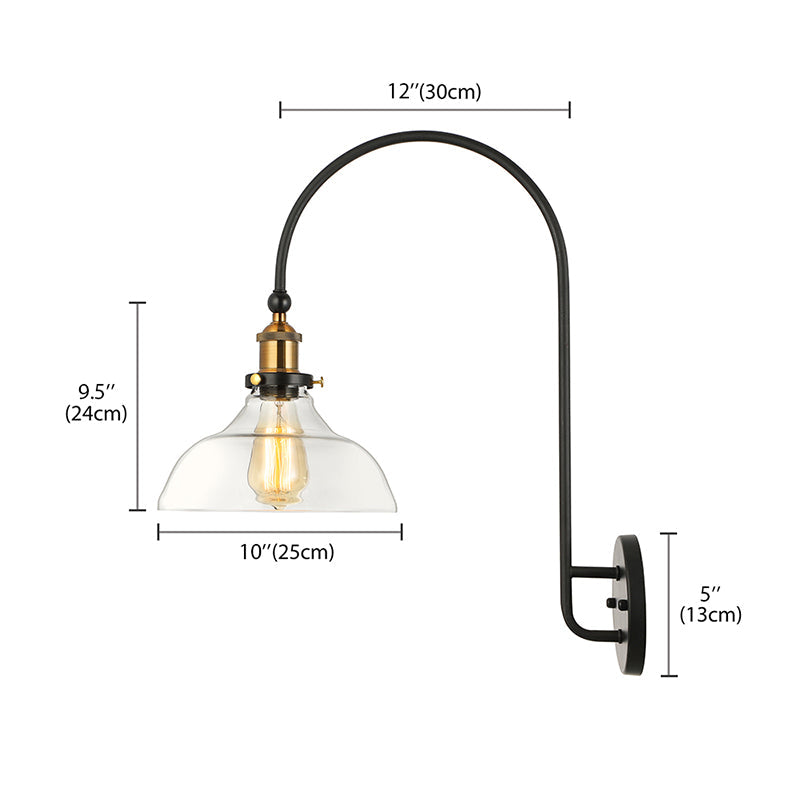 Industrial Antique Brass Barn Wall Light Fixture With Clear Glass And Gooseneck Arm