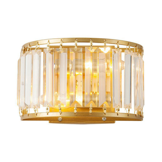 Post-Modern Black/Gold Crystal Wall Light Sconce - 2 Bulb Living Room Lamp
