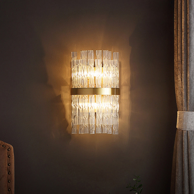 Modern Crystal Rod Wall Sconce With Layered Flush Design - Illuminating Lighting Ideas Clear