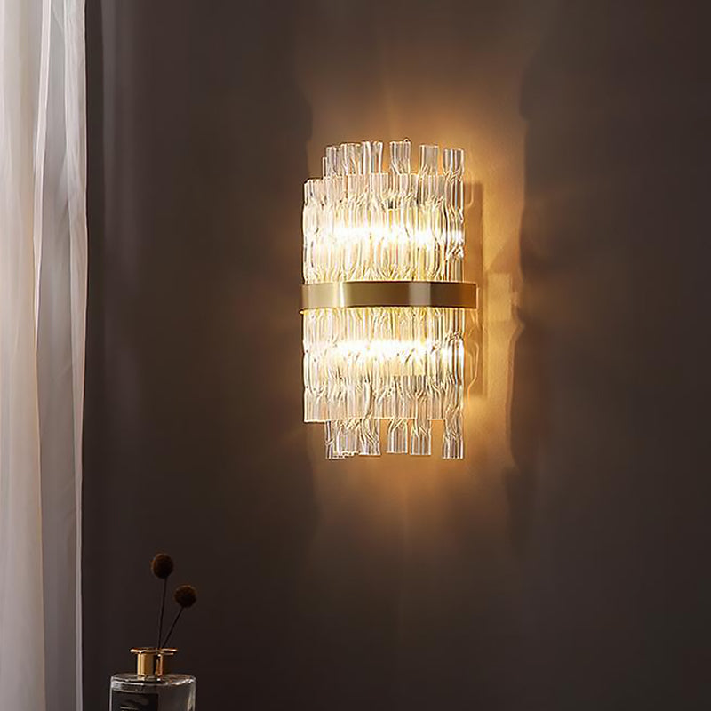 Modern Crystal Rod Wall Sconce With Layered Flush Design - Illuminating Lighting Ideas