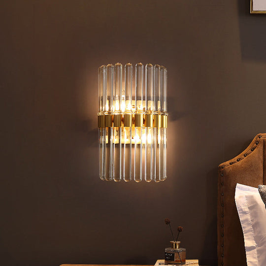 Modern Crystal Cylinder Wall Light With 2 Flush Mount Lights Clear