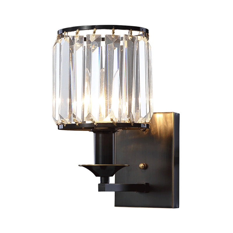 Black Prismatic Crystal Wall Mount Lamp - Modern Cylinder Design