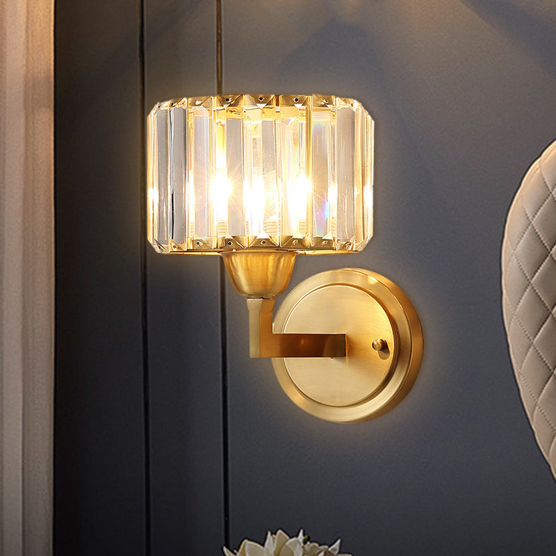Crystal Prism Wall Lamp: Postmodern Brass Bedside Sconce
