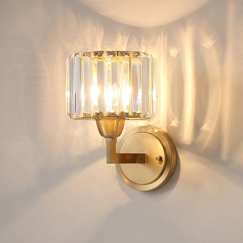 Crystal Prism Wall Lamp: Postmodern Brass Bedside Sconce