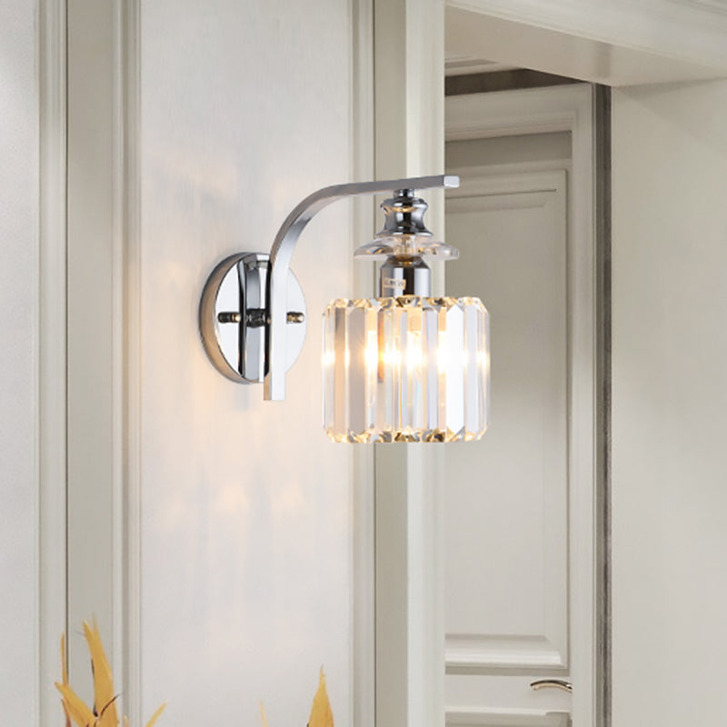 Modern Wall Mount Lamp | 1 Bulb Sconce Light For Living Room Chrome Finish With Crystal