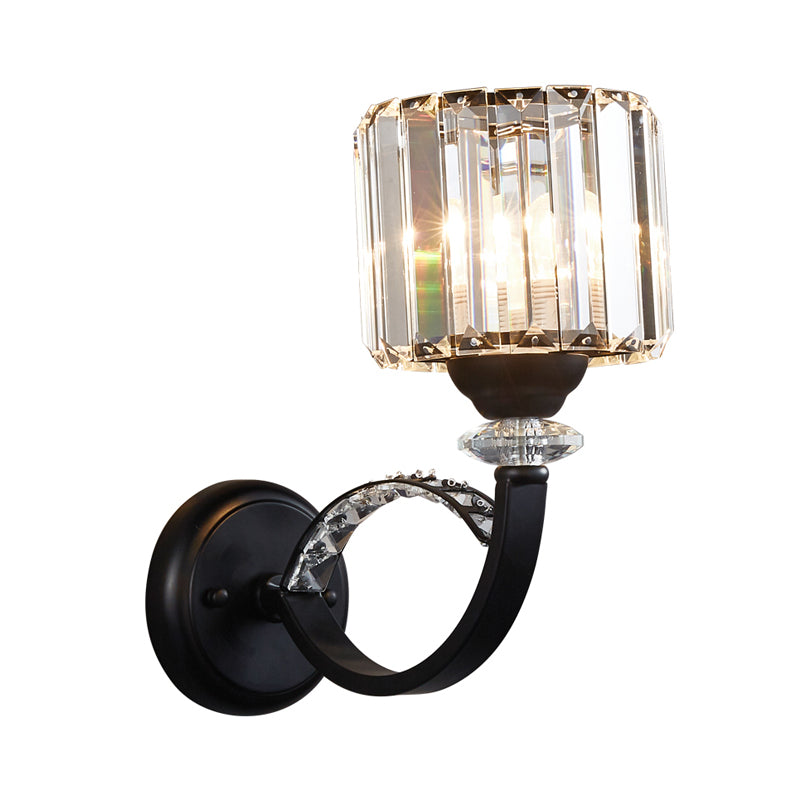 Modern Prismatic Crystal Black Wall Sconce - Stylish Cylindrical Mounted Lamp