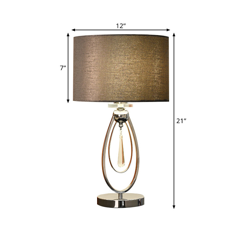 Modern Black Table Lamp With Crystal Drop And Oval Base - Fabric Cylinder Shade + 1 Bulb Night Light