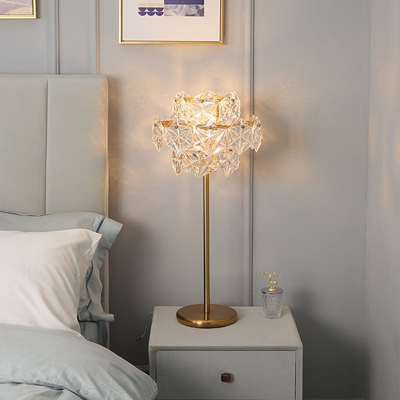 Modern Gold Nightstand Lamp With Snowflake Crystal Shade