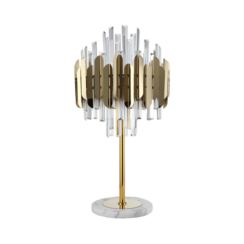 Gold Crystal Rods Table Lamp - Postmodern Nightstand Light With 6 Bulbs