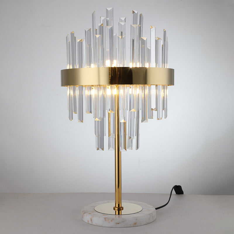 Gold Crystal Rods Table Lamp - Postmodern Nightstand Light With 6 Bulbs / B