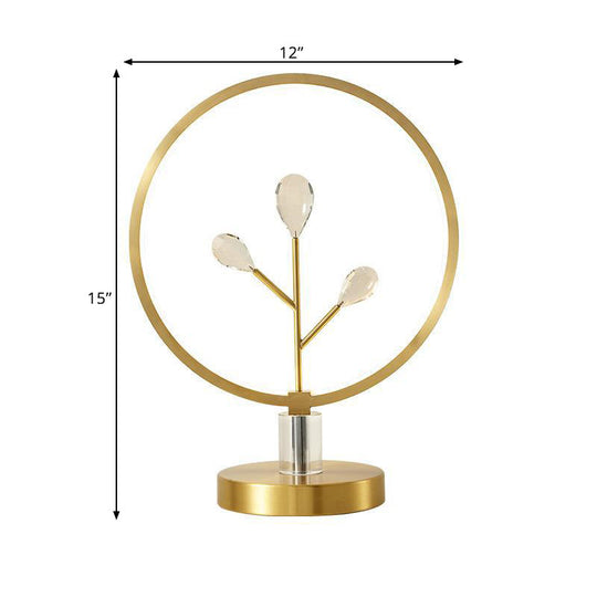 Modern Crystal Bedside Led Table Lamp With Brass Branchlet And Hoop