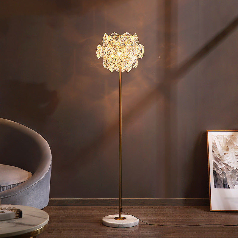 Snowflake Crystal Floor Lamp: Tiered Postmodern Lighting With 3 Bulbs Brass Stand For Living Room